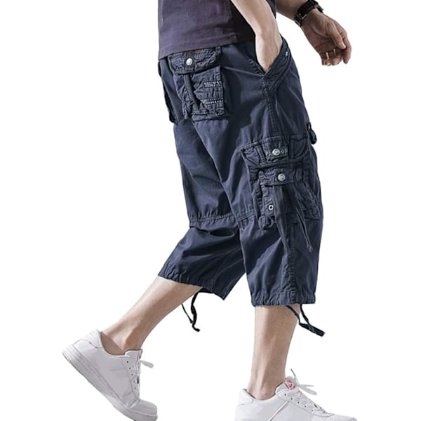 Herre Cargo Shorts Bomuld 3/4 Løs Pasform under Knæ Capri Cargo Shorts