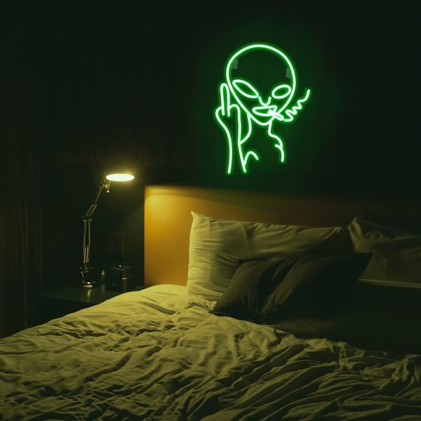 Rygende alien-neonlamper til vægdekoration, USB, dekorativ LED-neonskilt, grønt alien-neonskilt til hjemmet, børneværelse, bar, klub, soveværelse, fest