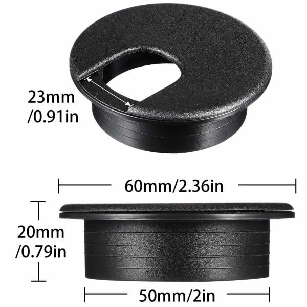 10-pak (50 mm/2 tommer monteringshul diameter) Sort skrivebordskabel