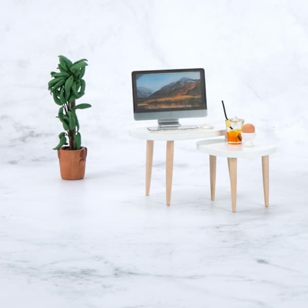 1 Set 1:12 Dockskåp Triangel Soffbord Datorbord Te Vit White