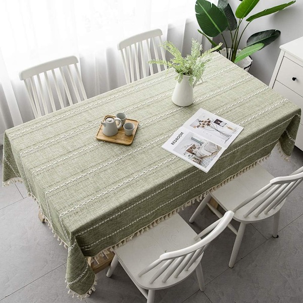 Duk Rektangulær Bordduk Bomull Lin Dusker Tørk Rengjør Vaskbar Duk Rynkefri for Kjøkken, Spisestue, (140 x 180 cm) Green-Stripe