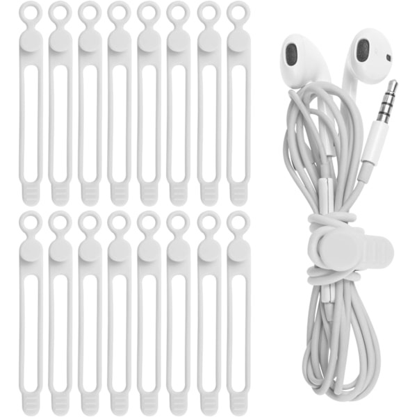 16 stk silikon kabelbånd, kabelorganisator, gjenbrukbare White