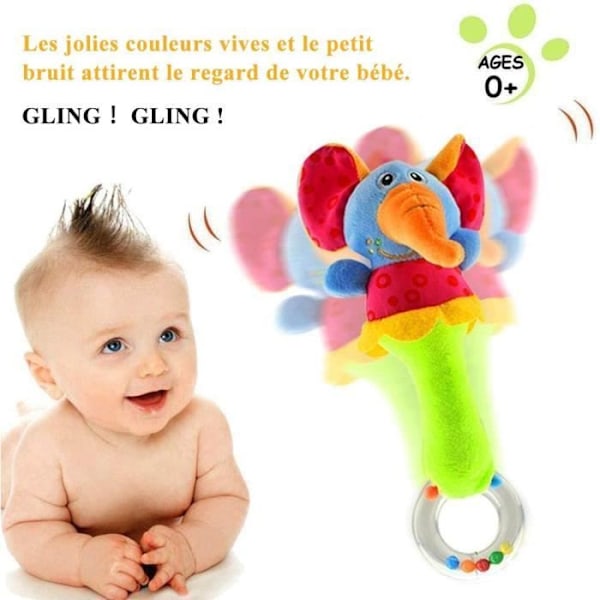 Baby Skallra Leksak Färgglad Mjuk Plysch med Ljud Skallra för Baby 3, 6, 9, 12 Månader (2 Delar), Baby Utvecklingsleksak Mjuk Leksak Beb