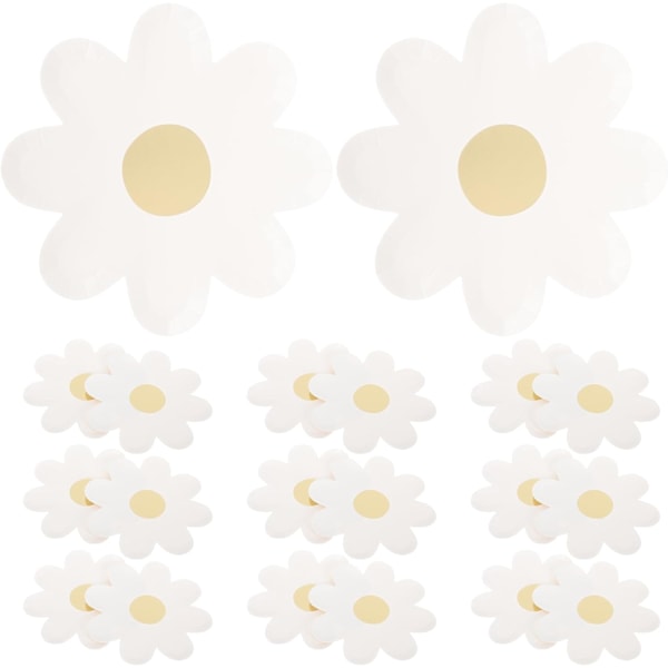 20 stk. daisy-formede papirtallerkener dekorativt servise for babyshower og barnebursdager