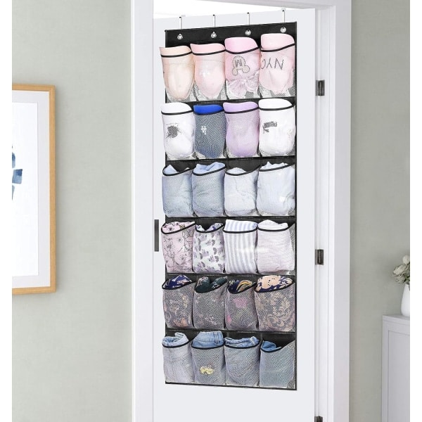 Hengende Skohylle Over Døren Skooppbevaring Organizer Holder 24 Store Mesh med Henger (Svart)