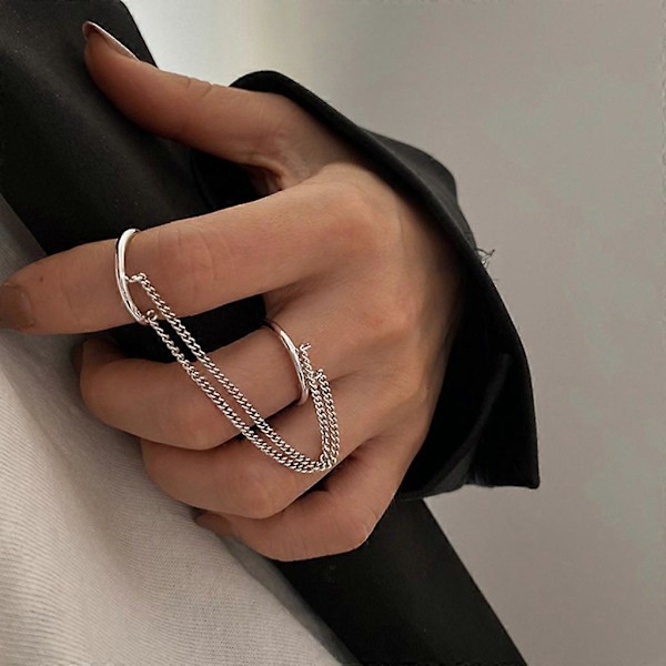 Cool Dubbel Ringset med Kedjedetalj Trendiga Fingerringar för Hip Hop-älskare
