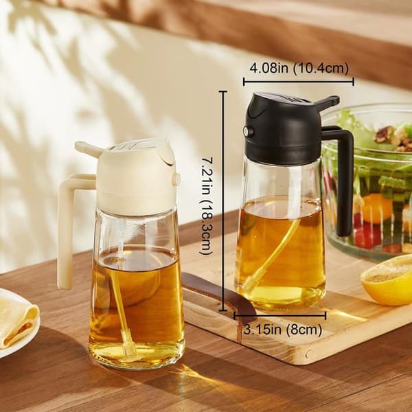 Oliesprøjte - AIMOONSA - 470ml 2-i-1 - Glas - Sort & Hvid - Fin sprøjtedyse