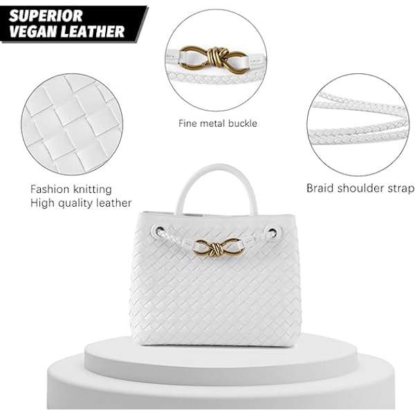 Vävd damväska, Vävd väska med handtag, Vävd axelväska, Crossbody-väska Blanco