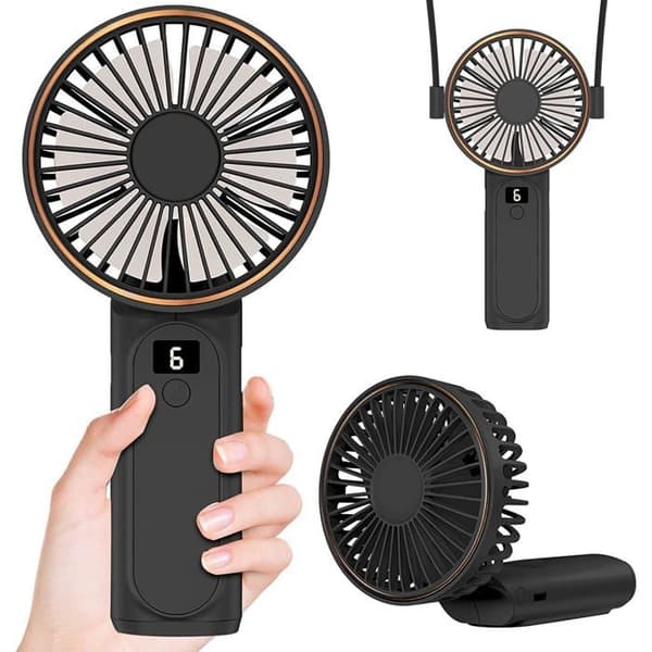 Bærbar ventilator, genopladelig 4000 mAh, 180° foldbar mini skrivebordsventilator, 7 vindhastigheder, digitalt LCD-display