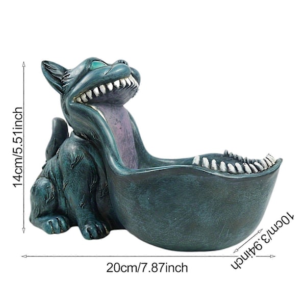 Halloween Godteriskål Resin Skummel Stor Munn Katt Statue Godterifat Gotisk Katt Nøkkelbolle for Skrivebord Inngangsbord Blue
