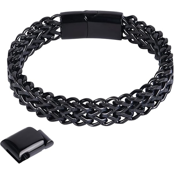 Herrarmband i starkt antikt silver, moderiktigt retroarmband i titan stål, enkelt sexkantigt platt denimarmband Black