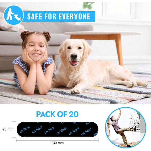 20-pack Mattgrepp | Återanvändbara & Halkfria Mattgrepp för Laminatgolv och Trägolv, Multifunktionell Tvättbar Matttejp (20-pack)