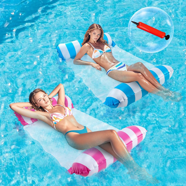 2-pack Pool Float, pooluppblåsbar, Vattenhängmatta Uppblåsbar pooluppblåsbar för vuxna, 4-i-1 Multifunktionell Vattenflotte