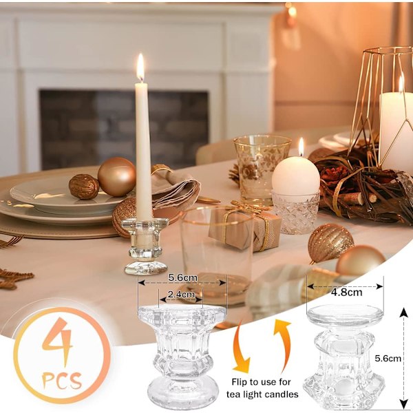 Klart Glas Ljusstake Set om 4 - Aongray Avsmalnande Hexagonala Ljusstakar för Bröllop, Festival, Fest & Bordsdekoration
