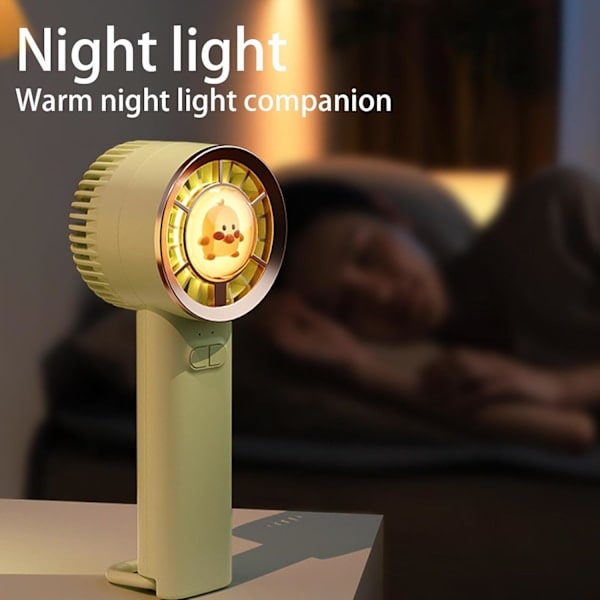Håndholdt ventilator | Lommeventilator med lampe | Sød tegneserie design ventilator, genopladelig håndholdt ventilator, stille lille håndholdt ventilator, udendørs aktivitet grøn Green