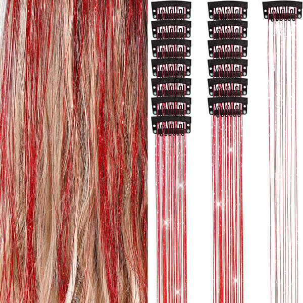 Clip-in Hår Glitter Extensions Set för Halloween Cosplay Party Röd Red