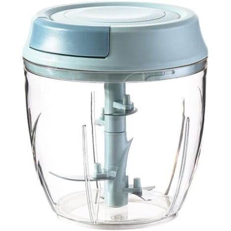 Manuell mathakker, 1000 ml 5 kniver i rustfritt stål, løkhakker, multifunksjonell blender, grønnsakskutter, manuell ingefærkutter, kjøttkvern.