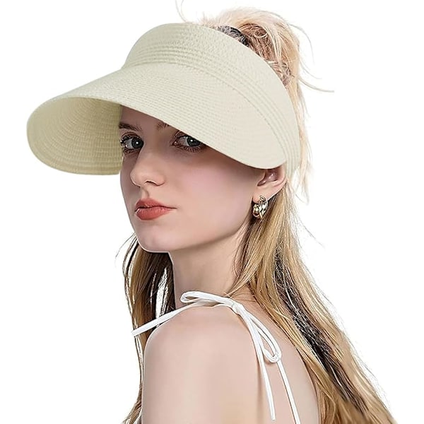 Sommervisirhat - Bred skygge - til kvinder UPF 50+ UV400 beskyttelse Strandvisirkasket Solhat til Beige