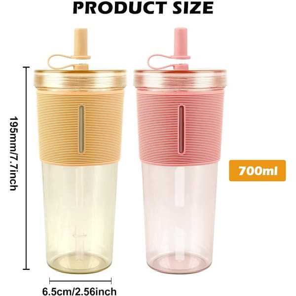 Dricksglas med lock och sugrör, dubbelväggigt, isolerade plastglas, återanvändbar mugg, för smoothies, bubbelte, iskaffe, 2-pack