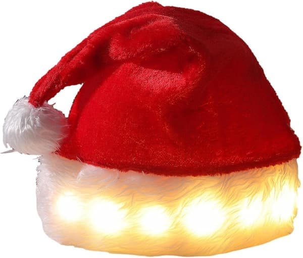 LED Julehat - Lysende Julemandshat, Julehat til Voksne, Unisex Plys Behagelige Julehatte