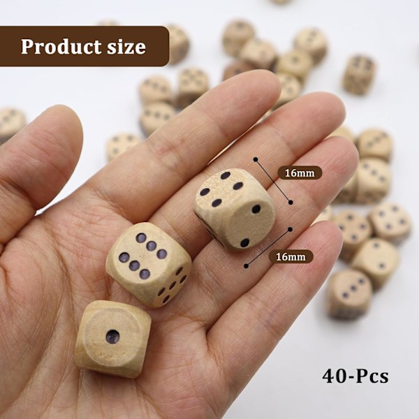 40 stycken 16 mm tärningar trä 6 sidor spelkuber trä tärningar standard spelkub för brädspel bordskort brädspel kortspel sällskapsspel