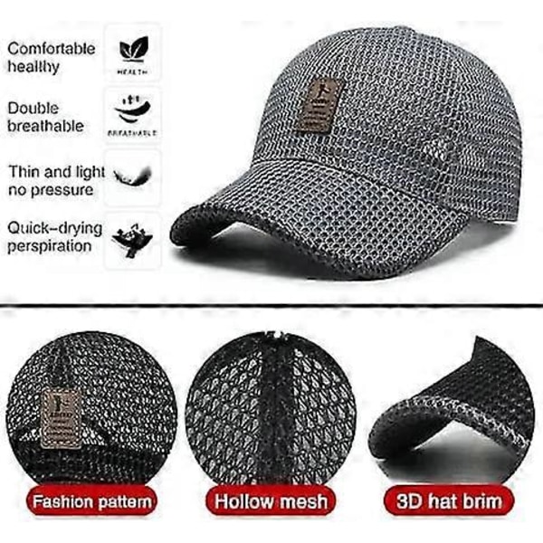 Unisex Åndbar Fuld Mesh Hat, Hurtigtørrende Løbehat, Sommer Mesh Baseball Cap Justerbar Kølende Vandsportshat Dark grey