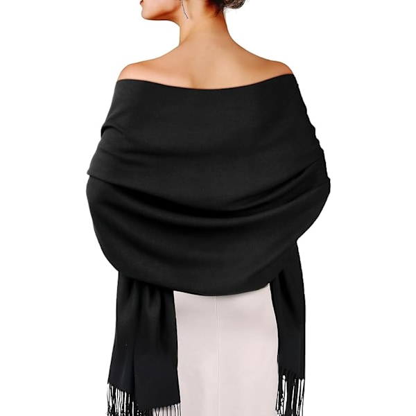 Pashmina-sjal og omslag for kvinner til aftenkjole, langt skjerf, bryllupsbrud, brudepikesjal, gaver Black-b