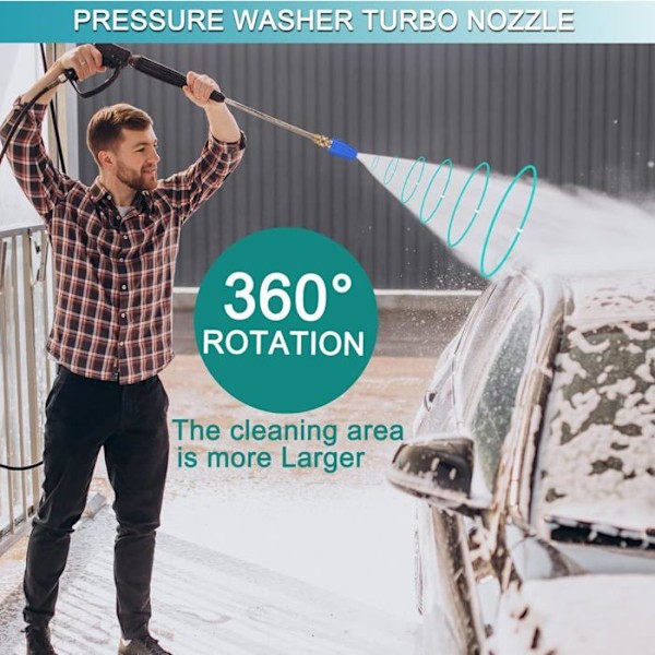 Universel roterende turbinedyse til vandtryksrenser, 1/4\" fitting roterende turbine rengøringsdyse, blå