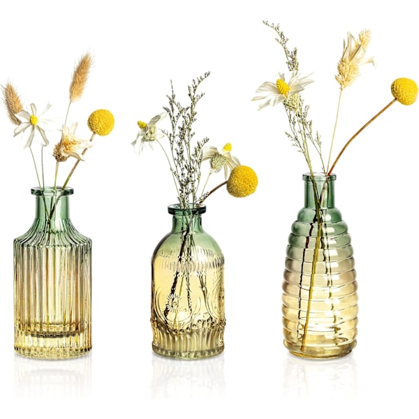 Budvaser Set om 3, Små Glasvaser för Blommor Mini Budvaser Söta Färgade Ärtvaser Modern Blomsterdekoration