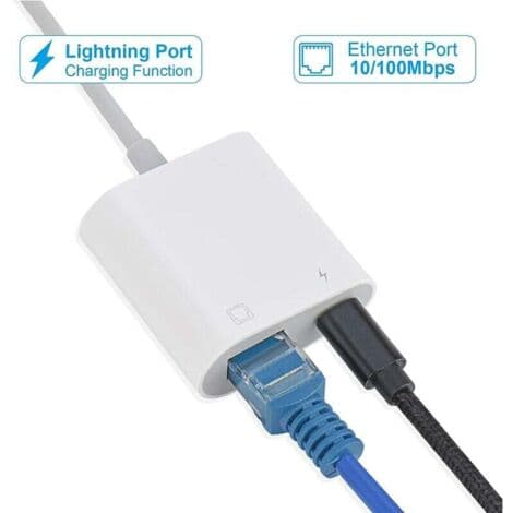 Lightning til RJ45 Ethernet-adapter – 10/100 Mbps opladning og forbindelse – Plug and Play til iPhone/iPad – iOS 10.3.3+ kompatibel