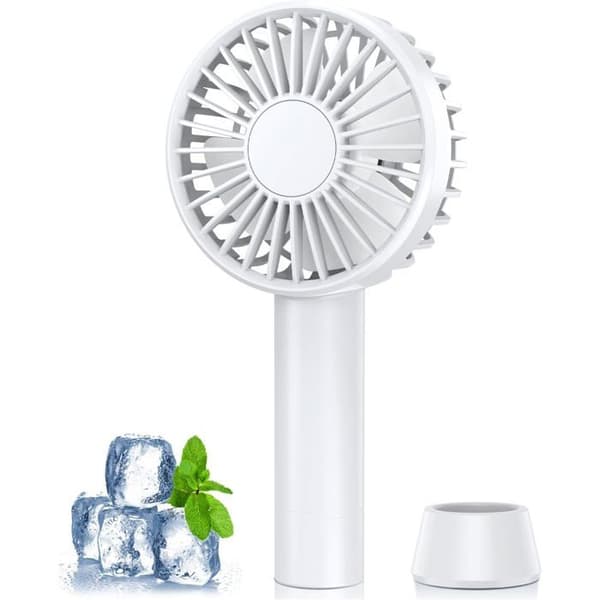Mini bærbar ventilator, 5 hastigheder, med base, USB genopladelig ventilator, velegnet til udendørs brug