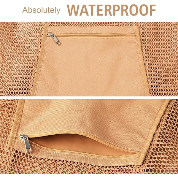 Stor Mesh Strandtaske med Indvendig Lynlåslomme, Foldbar Indkøbstaske, Strand Mesh Tote, Skuldertaske til Kvinder