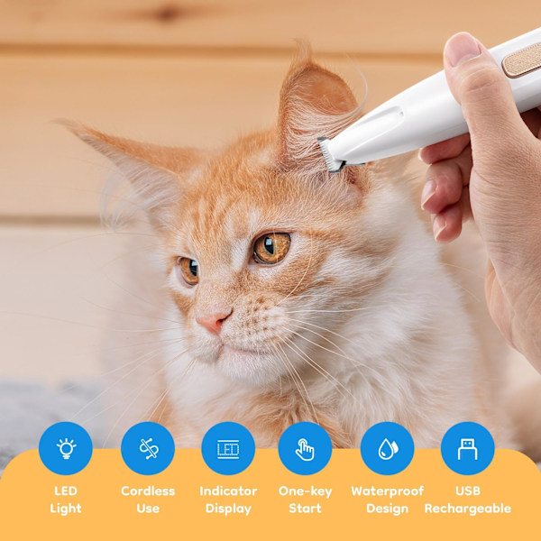 Pet Clipper Vanntett Kloklipp Hårtrimmer Katteklipper, Lavt Støy Nivå Hundeklipper Oppladbar Pet Clipper med LED-lys for Hunder og Katter