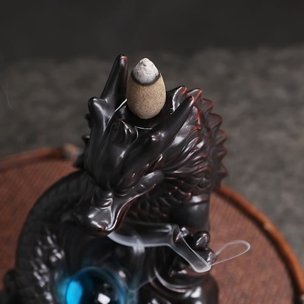 Keramisk Røkelsesbrenner med Tilbakestrømning - Drage Lekende Ball Røkelsesbrenner - For Kontor, Yogastudio Plongeon du dragon