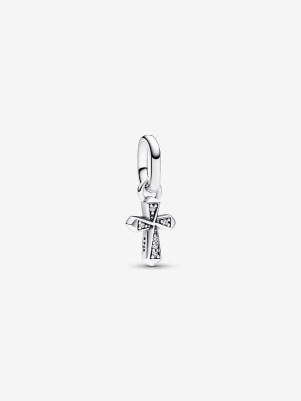 - P ME Glitrende Kors Mini Dingle Charm - Sterling sølv