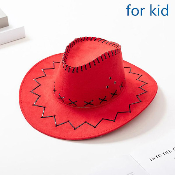 Western Cowboy Hat til Mænd Kvinder Børn Udendørs Bredskygget Kunstlæder Kasket Red S
