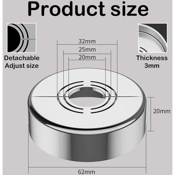 Radiatorrørsdæksel – Sæt med 4 dekorative rosetter 20/25/33 mm – Højkvalitets ABS-materiale – Nem, værktøjsfri installation