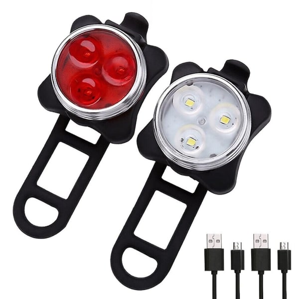 Super Highlight Mini USB Oppladbar Sykkel Front + Baklys Pakke Terrengsykkel Vanntett Indikatorlys Svart