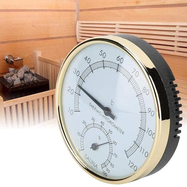 Saunahygrometer, 2-i-1 utendørs hydrometer, rustfritt stål, termometer, hygrometer opp til 120 °C, nøyaktig saunatermometer, innendørs, analog