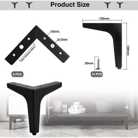 Set med 4 möbelben i metall, 13 cm, moderna triangulära möbelben i metall för möbler, skåp, soffor, stolar, puffar