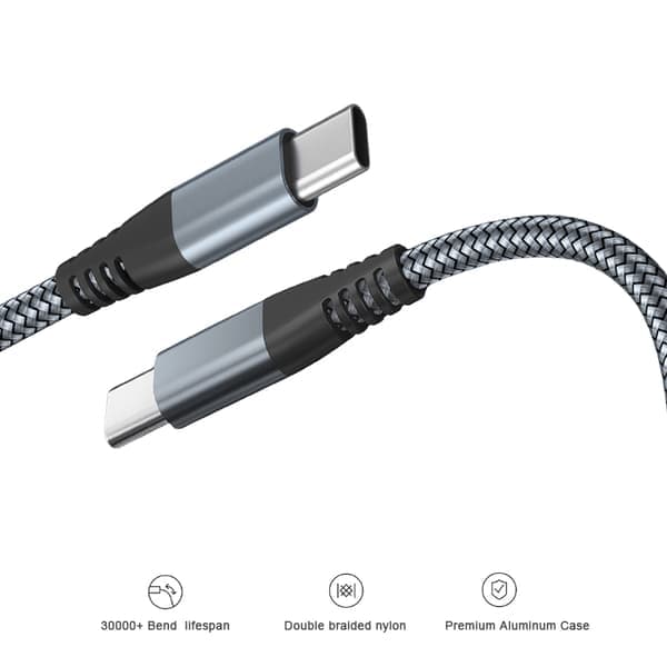 USB-C ladekabel 60 W hurtiglading, kompatibel med iPhone 15/Plus/Pro Max, Samsung Galaxy S24/S23/S22, Pixel 7 Pro Grå 1 m Grå Grå 1 m