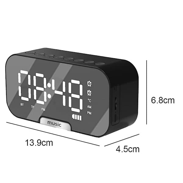 Langaton Bluetooth-kaiutinpeilikello Mini-herätyskello valkoinen musta black