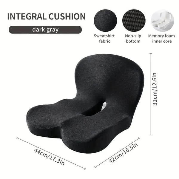 Ergonomisk Sittdyna i Memory Foam – L-formad Stolsdyna med Svankstöd & Svanskottskydd, För Kontor & Hem Mörkgrå Dark Gray