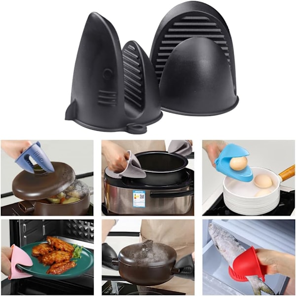 Silikonugnshandskar, grytunderlägg - värmebeständiga, halkfria, vattentäta, minikökshandskar perfekta för matlagning, bakning och grillning Black