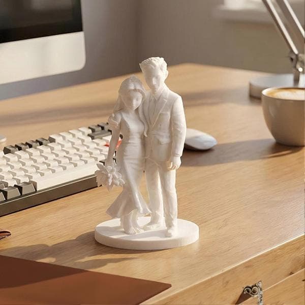 3D-printad brudpar bröllopstårta topper, elegant parskulptur för heminredning, romantisk vit