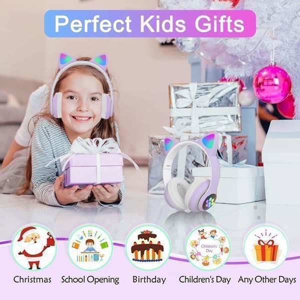 Barnehodetelefoner - Med LED - Sammenleggbare - Bluetooth - Lilla - Innebygd mikrofon
