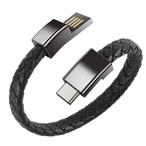 Læderarmbånd med opladerkabel USB-C opladerarmbånd Sort sort