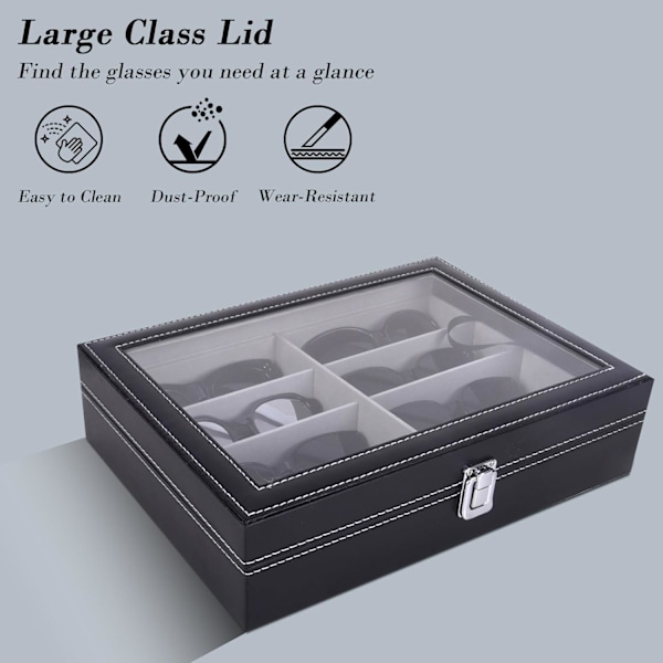 Läder 8-delars Förvaring för Glasögon och Solglasögon Displayfodral Organizer, Svart
