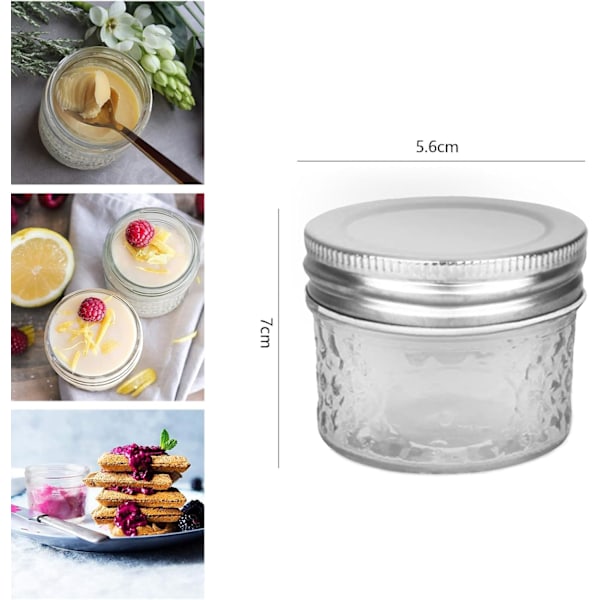 12-pack Små Masonburkar, Glasburkar med Silvermetalllock för Overnight Oats, Sylt, Honung, Bröllopsgåvor, Duschgåvor, DIY Kryddburkar (120 ml)