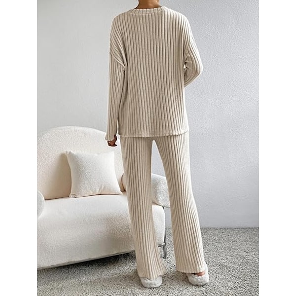 Naisten Pyjama-asu Yöasut, Naisten Ribbineulotut 2-osaiset Asut Loungewear-setit Vapaa-ajan Puvut Kotiasu V-kaula-aukkoinen Pitkähihainen Neulepusero